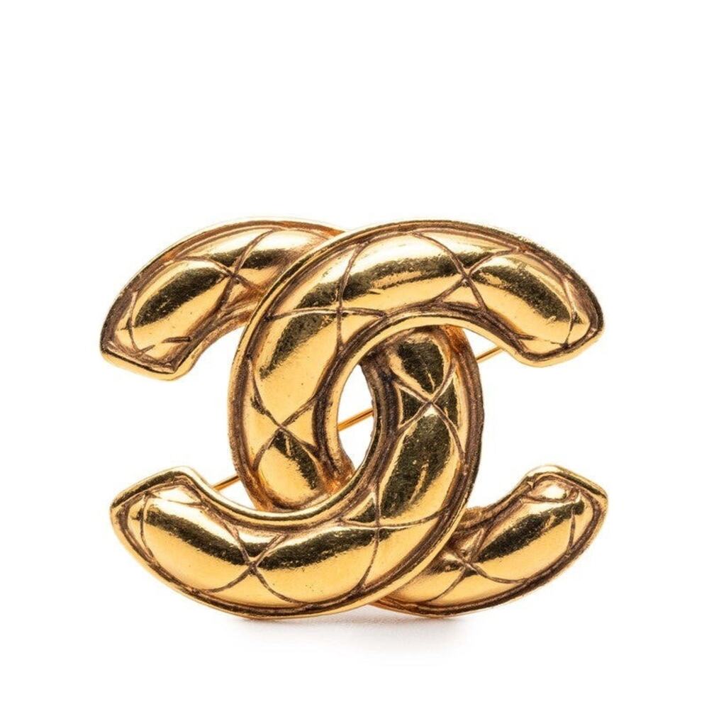 Chanel CC Logo Matelasse Gold Plated Brooch